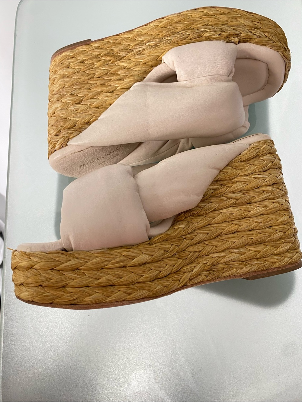 Paloma Barceló Ciane Cream Knotted Leather Wedge Sandals Woven Platform Size 6